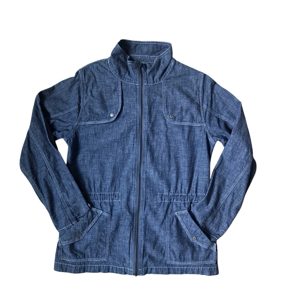 Tommy Bahama Women Medium Blue Denim Jacket Zip Up Lightweight Casual Outerwear